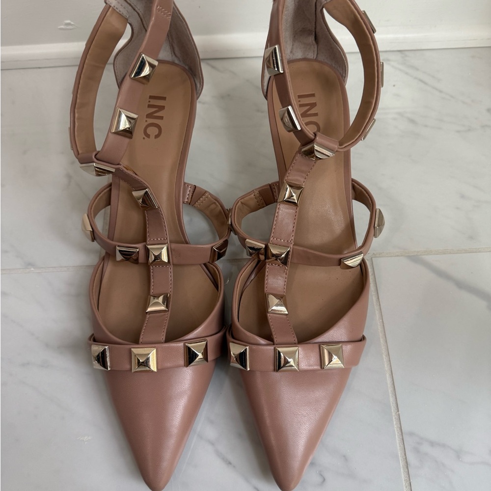 INC International Concepts Women's Studded Strappy Heels - Blush